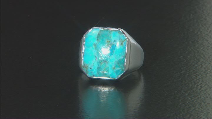Blue Turquoise Rhodium Over Sterling Silver Men's Ring 16x14mm Video Thumbnail