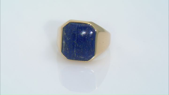 Blue Lapis Lazuli 18k Yellow Gold Over Sterling Silver Men's Ring Video Thumbnail