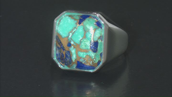 Blue Blended Turquoise and Lapis Lazuli Rhodium Over Sterling Silver Men's Ring Video Thumbnail