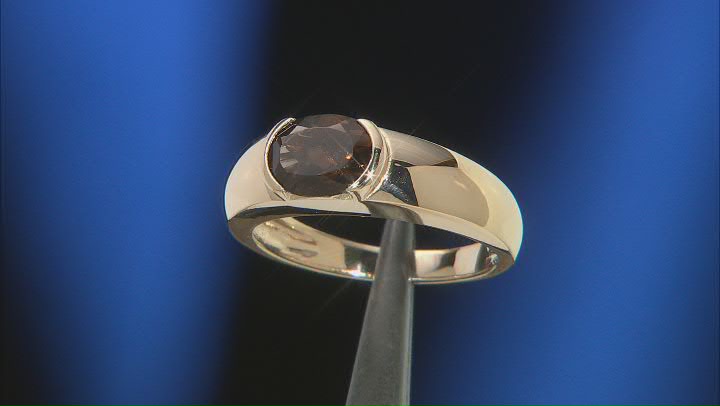 Brown Smoky Quartz 18k Yellow Gold Over Sterling Silver Men's Ring 1.60ct Video Thumbnail