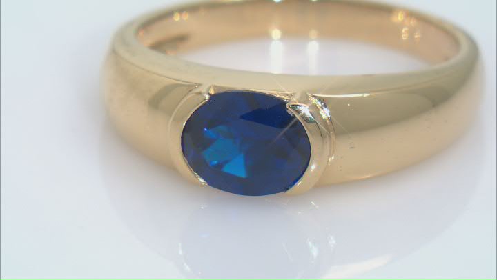 Blue Lab Created Spinel 18k Yellow Gold Over Sterling Silver Men's Ring 1.88ct Video Thumbnail