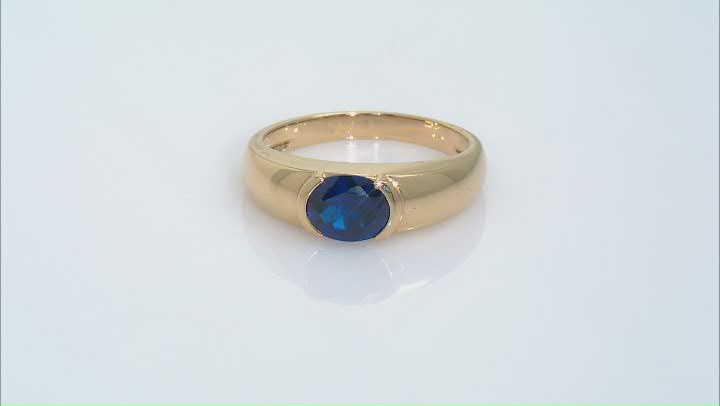 Blue Lab Created Spinel 18k Yellow Gold Over Sterling Silver Men's Ring 1.88ct Video Thumbnail