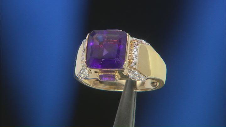 Purple Amethyst With 18k Yellow Gold Over Sterling Silver Men's Ring 4.57ctw Video Thumbnail
