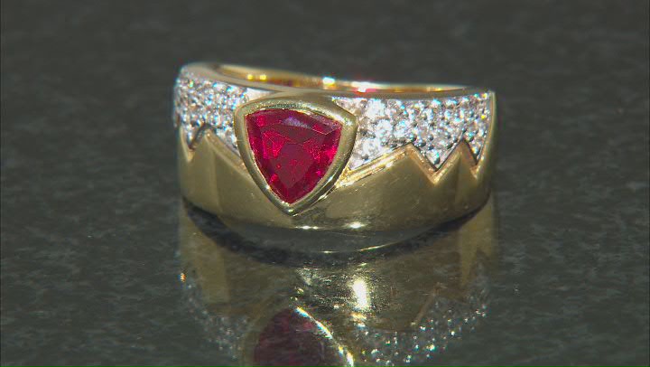 Red Lab Created Ruby 18k Yellow Gold Over Sterling Silver Men's Ring 2.52ctw Video Thumbnail