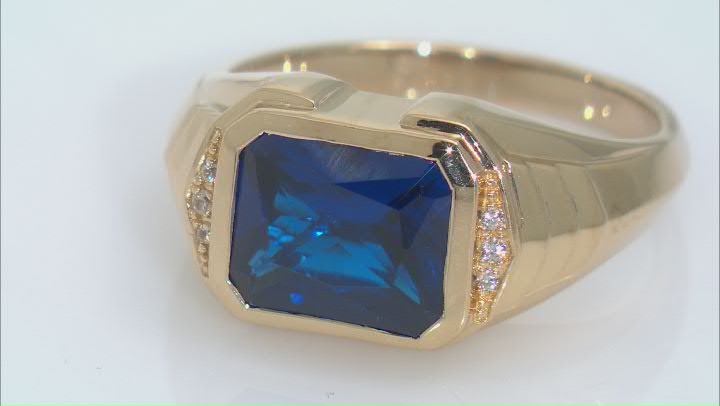 Blue Lab Created Spinel 18k Yellow Gold Over Sterling Silver Men's Ring 3.74ctw Video Thumbnail