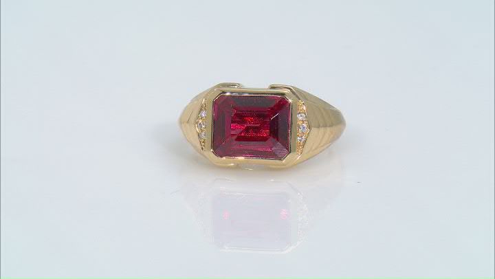 Orange Lab Created Padparadscha Sapphire 18k Yellow Gold Over Sterling Silver Men's Ring 5.57ctw Video Thumbnail
