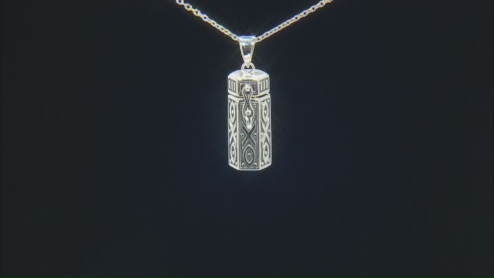 Black Spinel Sterling Silver Men's Prayer Box Pendant With Chain 1.50ctw Video Thumbnail