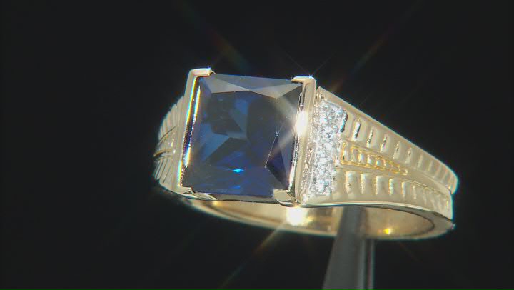 Blue Lab Created Sapphire 18k Yellow Gold Over Silver Men's Ring 5.06ctw Video Thumbnail