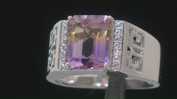 Bi-color Ametrine With White Zircon Rhodium Over Sterling Silver Men's Ring 3.51ctw Video Thumbnail