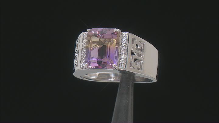 Bi-color Ametrine With White Zircon Rhodium Over Sterling Silver Men's Ring 3.51ctw Video Thumbnail