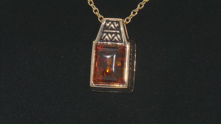 Orange Amber 18k Yellow Gold Over Sterling Silver Men's Pendant with Chain Video Thumbnail