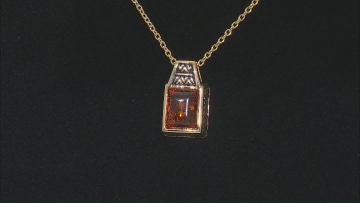 Orange Amber 18k Yellow Gold Over Sterling Silver Men's Pendant with Chain Video Thumbnail