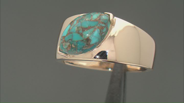 Marquise Composite Turquoise 18k Yellow Gold Over Sterling Silver Men's Ring Video Thumbnail