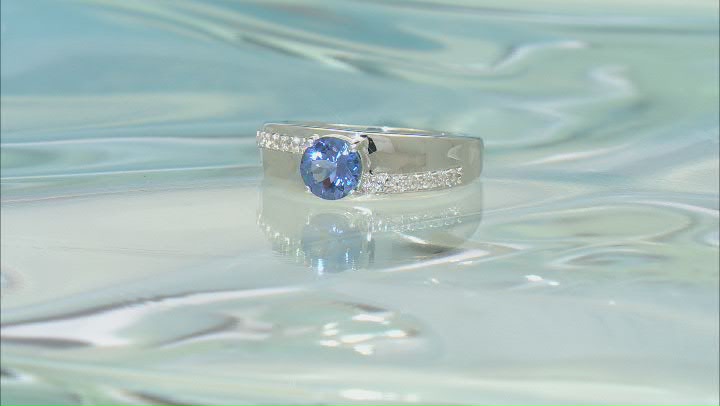 Blue Tanzanite Rhodium Over Sterling Silver Men's Band Ring 1.08ctw Video Thumbnail