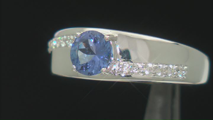 Blue Tanzanite Rhodium Over Sterling Silver Men's Band Ring 1.08ctw Video Thumbnail