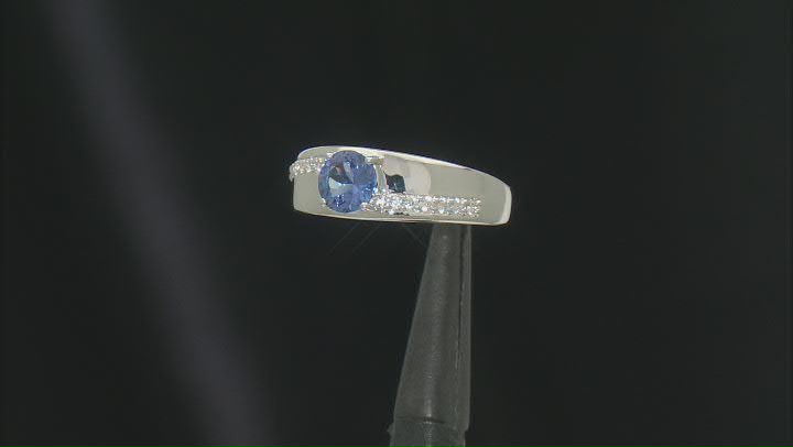 Blue Tanzanite Rhodium Over Sterling Silver Men's Band Ring 1.08ctw Video Thumbnail