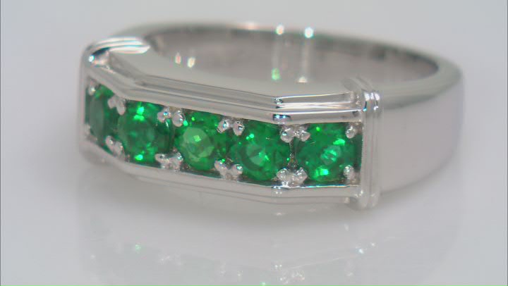 Green Lab Created Emerald Rhodium Over Sterling Silver Men's Ring 1.06ctw Video Thumbnail