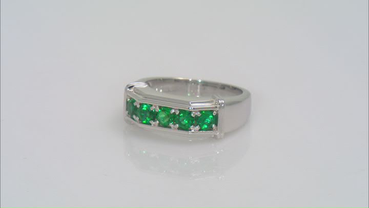 Green Lab Created Emerald Rhodium Over Sterling Silver Men's Ring 1.06ctw Video Thumbnail