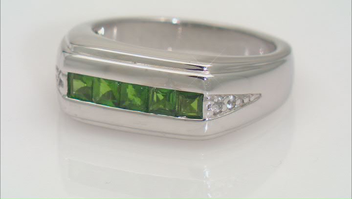 Green Chrome Diopside Rhodium Over Sterling Silver Gents Wedding Band Ring .84ctw. Video Thumbnail