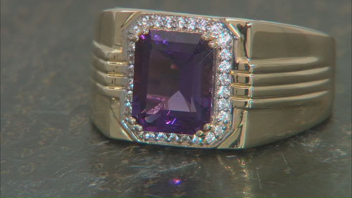 Purple Uruguayan Amethyst 18k yellow Gold Over Silver Gent's Ring 2.84ctw Video Thumbnail
