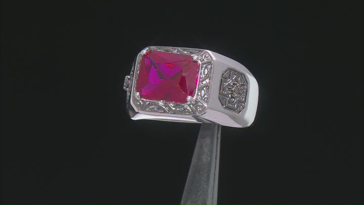 Red Lab Created Ruby Rhodium Over Sterling Silver Men's Ring 4.36ctw Video Thumbnail