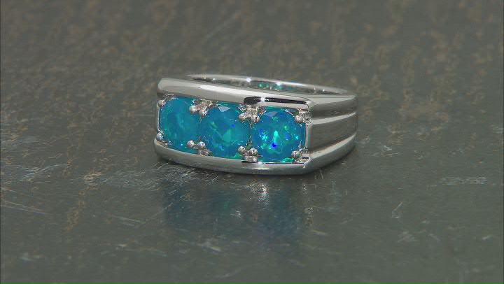 Paraiba Blue Color Ethiopian Opal Rhodium Over Sterling Silver Mens Ring. 1.02ctw Video Thumbnail