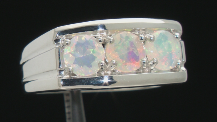Ethiopian Opal Rhodium Over Sterling Silver Mens Ring. 1.02ctw Video Thumbnail