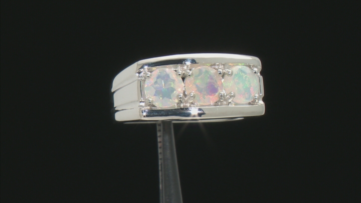 Ethiopian Opal Rhodium Over Sterling Silver Mens Ring. 1.02ctw Video Thumbnail