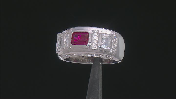 Red Lab Created Ruby Rhodium Over Sterling Silver Men's Ring 3.82ctw Video Thumbnail
