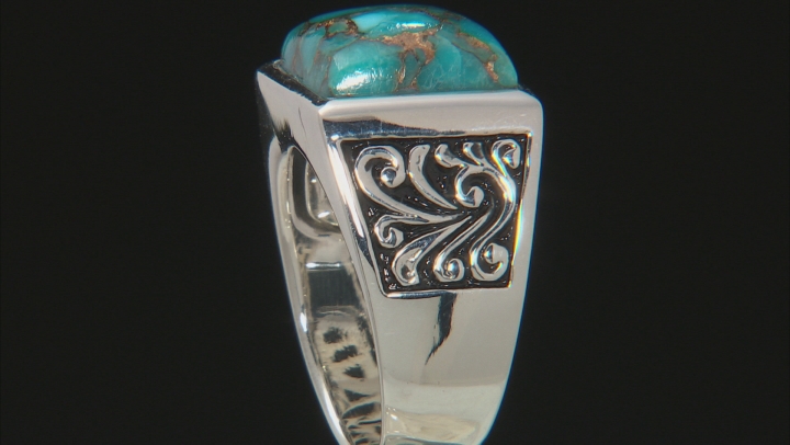 Blue Turquoise Rhodium Over Sterling Silver Mens Ring Video Thumbnail