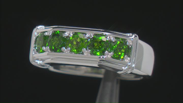 Green Chrome Diopside Rhodium Over Sterling Silver Gent's Wedding Band Ring 1.25ctw Video Thumbnail