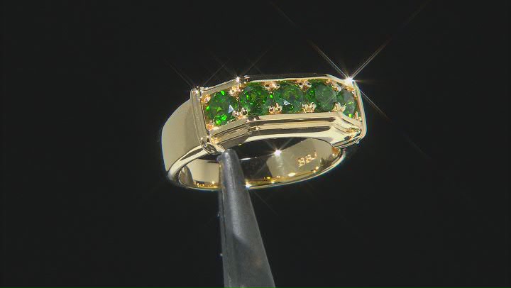 Green Chrome Diopside 18k Yellow Gold Over Sterling Silver Gent's Wedding Band Ring 1.25ctw Video Thumbnail