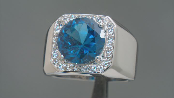 Blue Lab Created Spinel Rhodium Over Sterling Silver Men's Ring 5.63ctw Video Thumbnail
