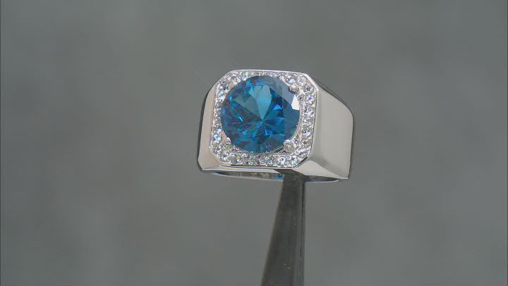Blue Lab Created Spinel Rhodium Over Sterling Silver Men's Ring 5.63ctw Video Thumbnail