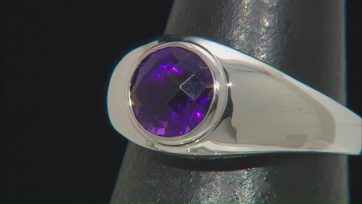 Purple Moroccan Amethyst Rhodium Over Sterling Silver Solitaire gents Ring 2.26ct Video Thumbnail