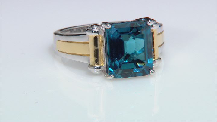 London Blue Topaz Rhodium Over Sterling Silver Two-Tone Men's Ring 6.35ct Video Thumbnail