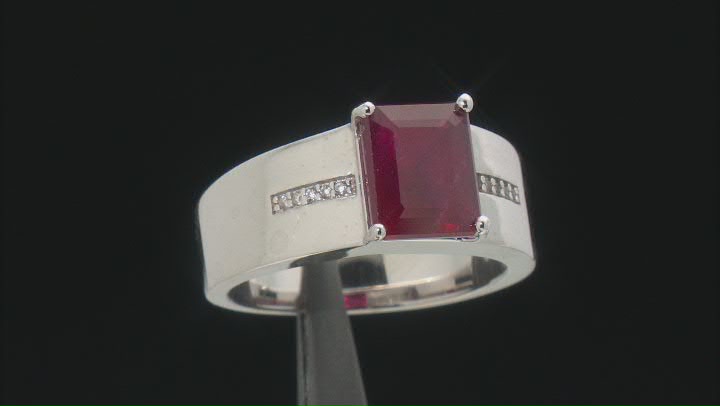 Red Mahaleo® Ruby Rhodium Over Sterling Silver Men's Ring 4.14ctw Video Thumbnail