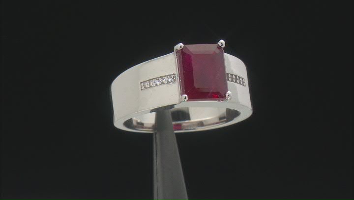 Red Mahaleo® Ruby Rhodium Over Sterling Silver Men's Ring 4.14ctw Video Thumbnail