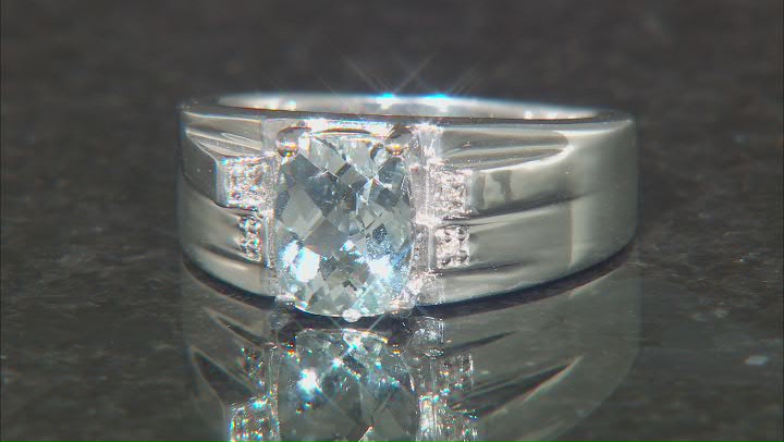 Blue Aquamarine Rhodium Over Sterling Silver Gents Ring 1.56ctw Video Thumbnail