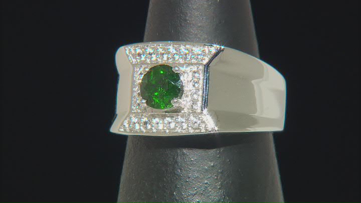 Green chrome diopside rhodium over sterling silver men's ring 1.09ctw Video Thumbnail