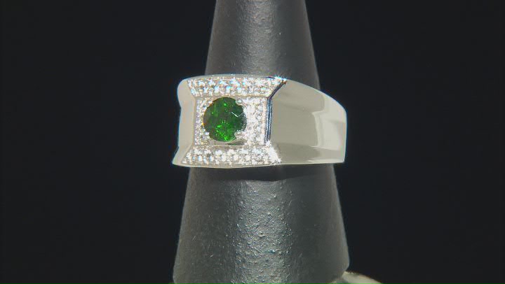 Green chrome diopside rhodium over sterling silver men's ring 1.09ctw Video Thumbnail