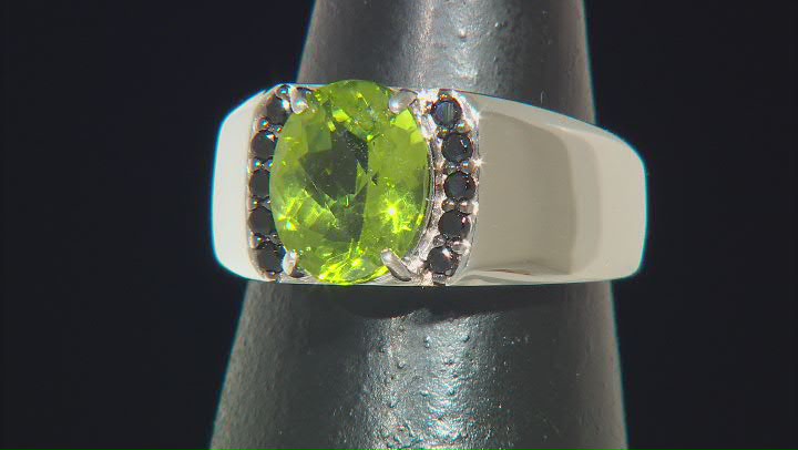 Green Peridot Rhodium Over Silver Mens Ring 3.11ctw Video Thumbnail