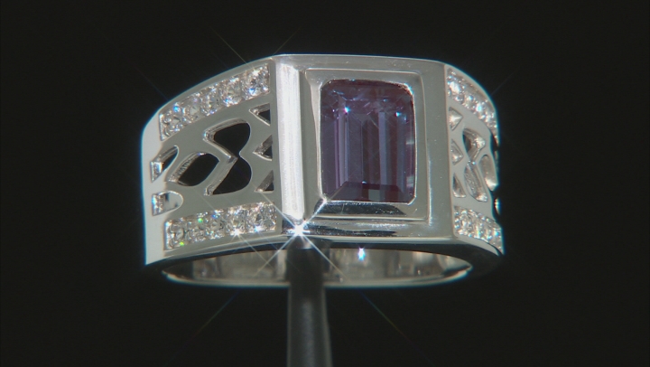 Blue Lab Created Alexandrite Rhodium Over Silver Mens Ring 2.12ctw Video Thumbnail