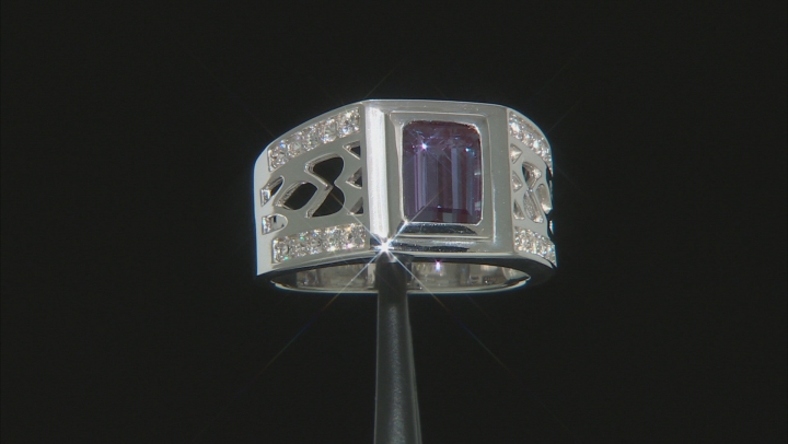 Blue Lab Created Alexandrite Rhodium Over Silver Mens Ring 2.12ctw Video Thumbnail