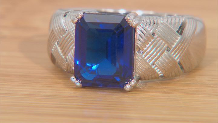 Blue Lab Created Spinel Rhodium Over Silver Men's Ring 5.00ctw Video Thumbnail