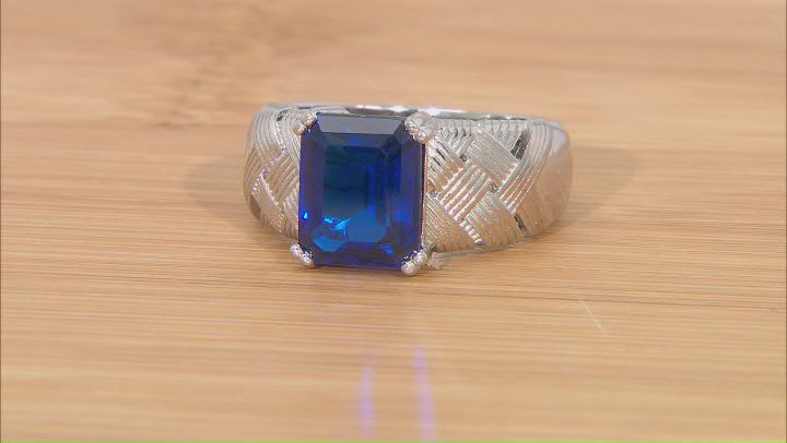 Blue Lab Created Spinel Rhodium Over Silver Men's Ring 5.00ctw Video Thumbnail