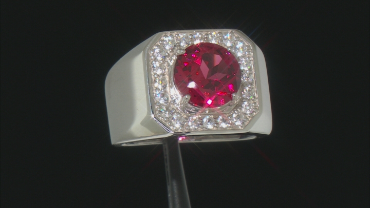 Orange Lab Created Padparadscha Sapphire Rhodium Over Silver Mens Ring 4.65ctw Video Thumbnail