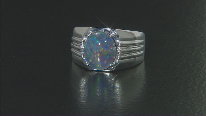 Multi-color Australian Opal Triplet Rhodium Over Silver Mens Ring Video Thumbnail
