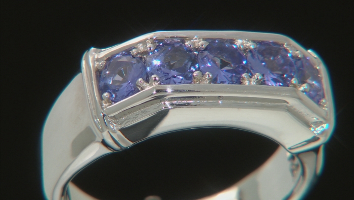 Blue Tanzanite Rhodium Over Sterling Silver Men's Ring 1.27ctw Video Thumbnail