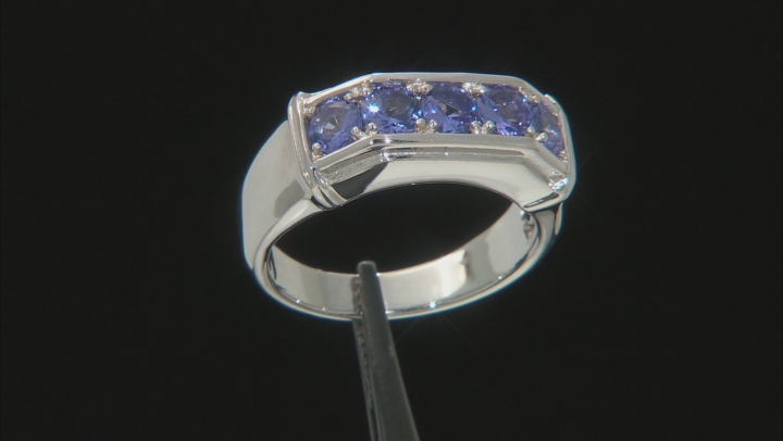 Blue Tanzanite Rhodium Over Sterling Silver Men's Ring 1.27ctw Video Thumbnail